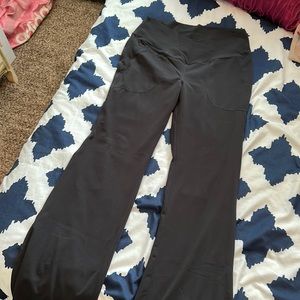 Large Black Halara Crossover Pocket Split Hem Full Length Flare Leggings